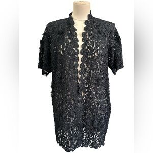 Vintage lace open front floral ribbon jacket